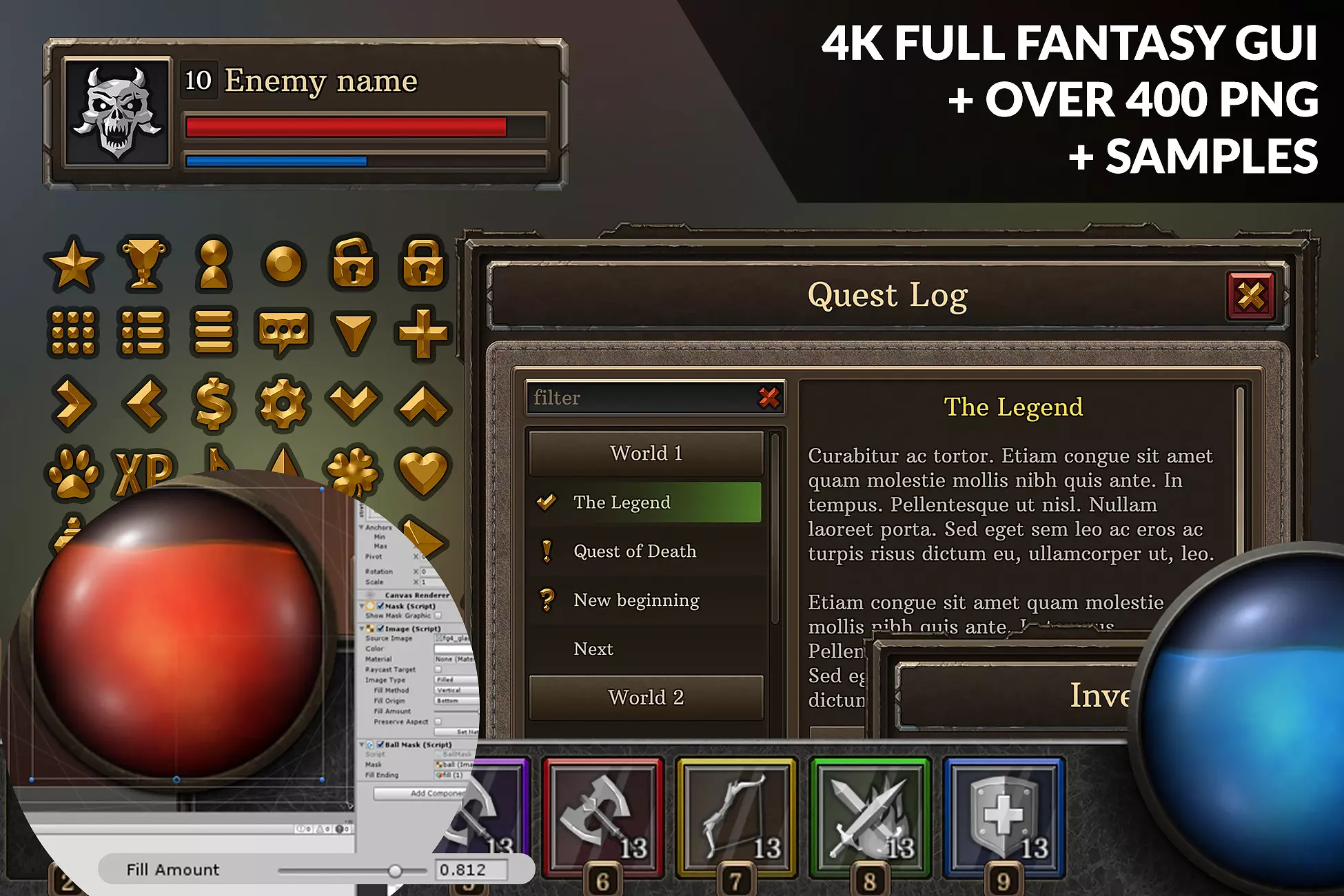4k Full Fantasy GUI + over 400 png + samples