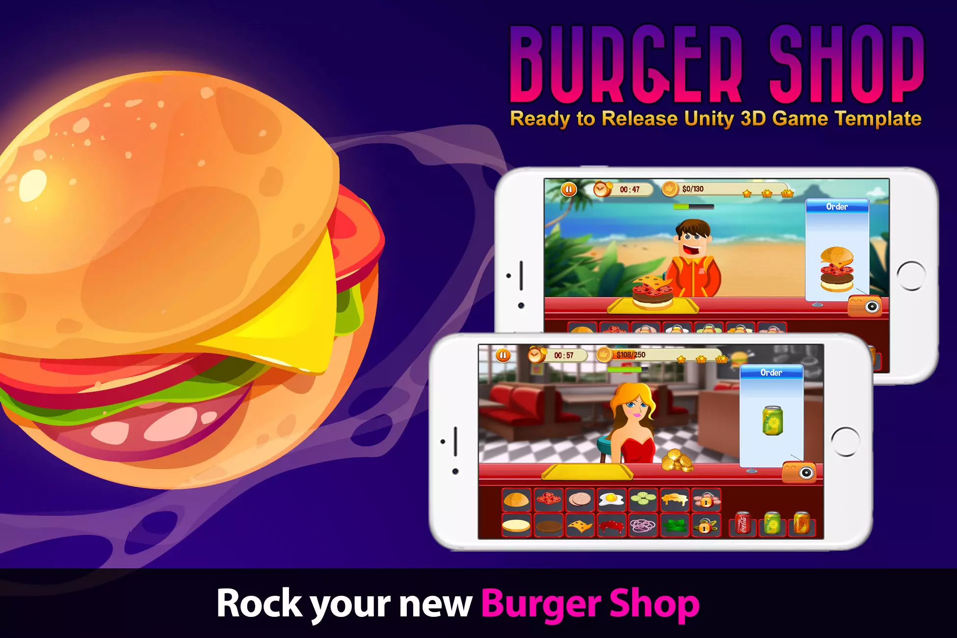 Burger Shop Game Template (Fast Food, Time management)