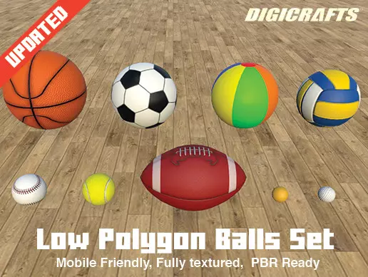 Low Polygon Sport Balls Set