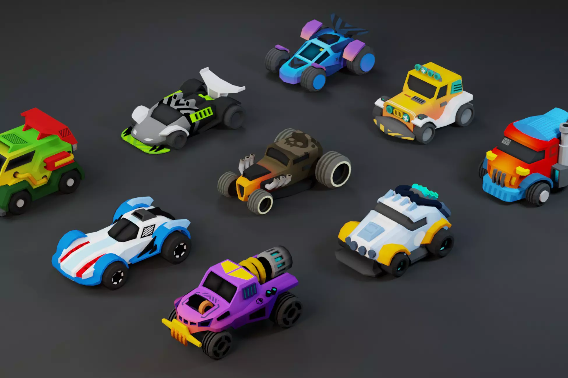 Low Poly Tiny Cartoon Racing Cars Asset Pack