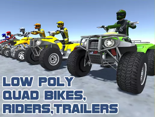 Low Poly Quad Bikes With Riders & Trailers