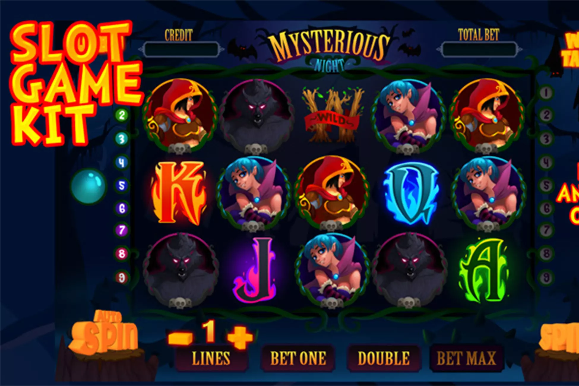 Mysterious night slot game assets