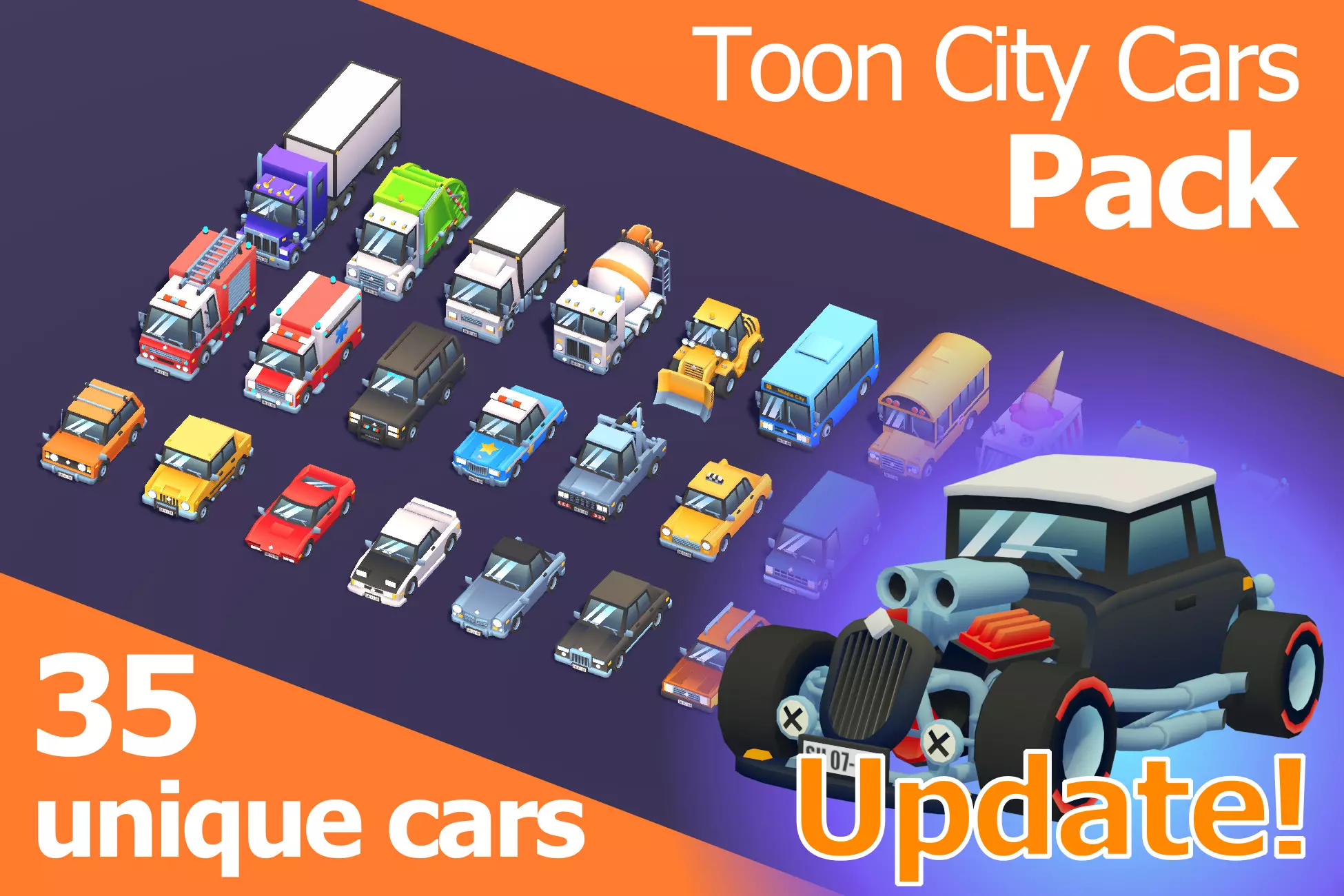 35 Low Poly Toon Cars Pack