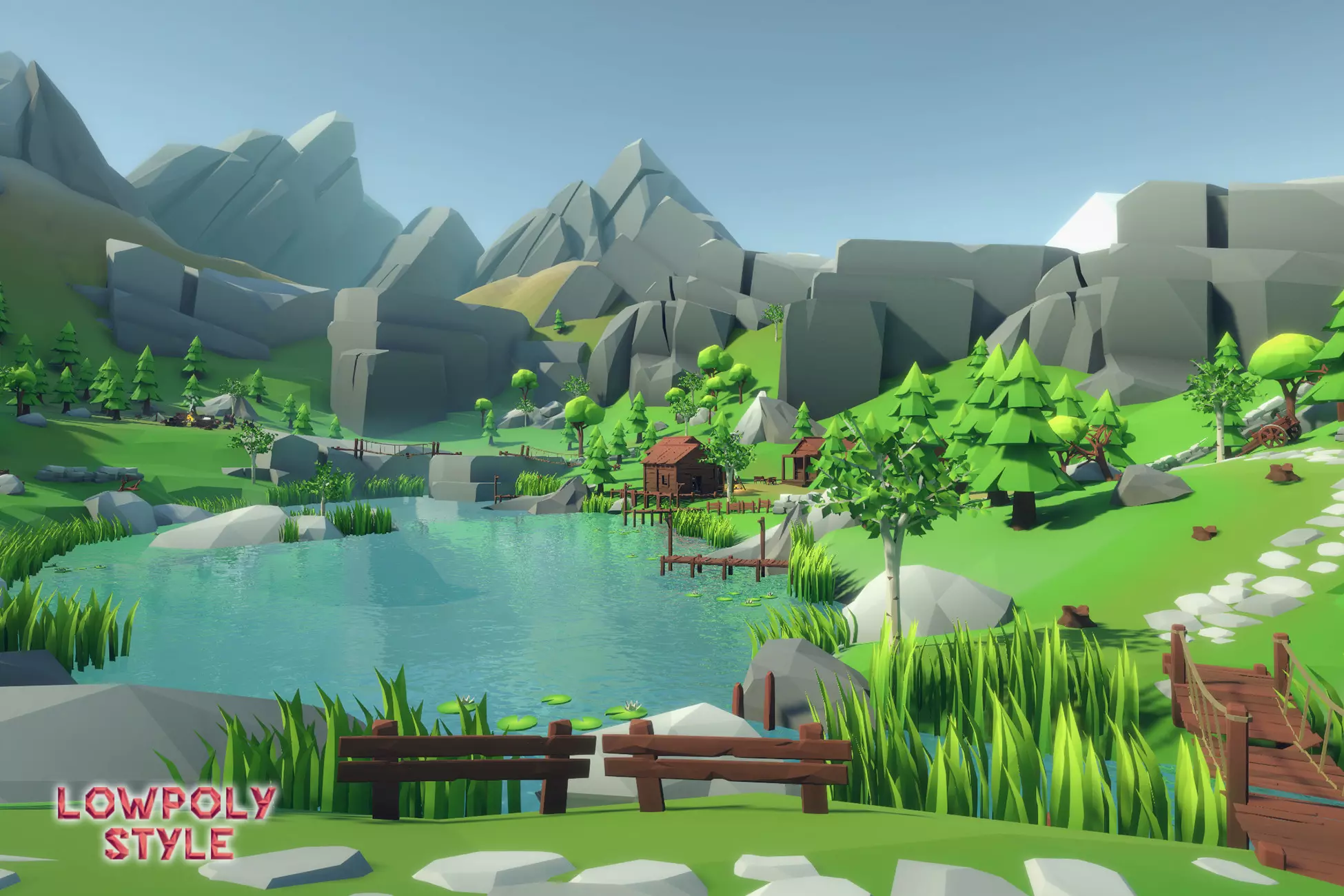 Lowpoly Style Alpine Woodlands Environment