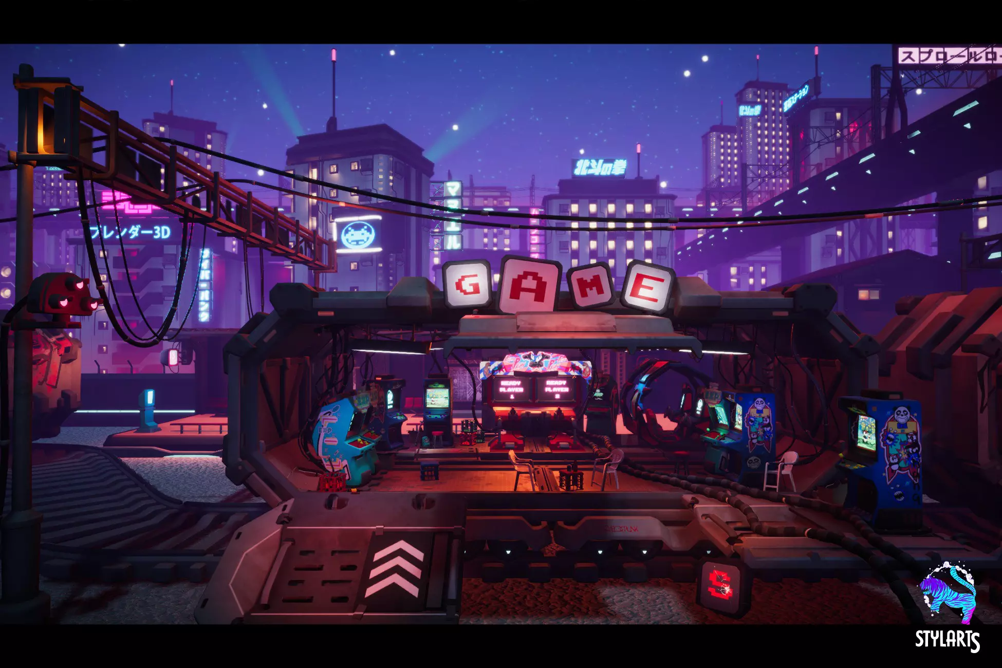 Stylized Cyberpunk Arcade Environment
