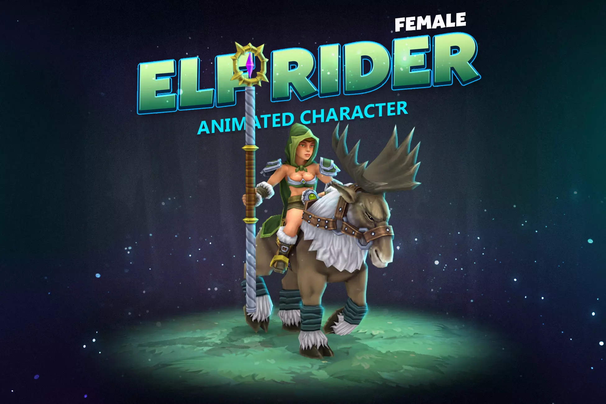Elf rider female animated character